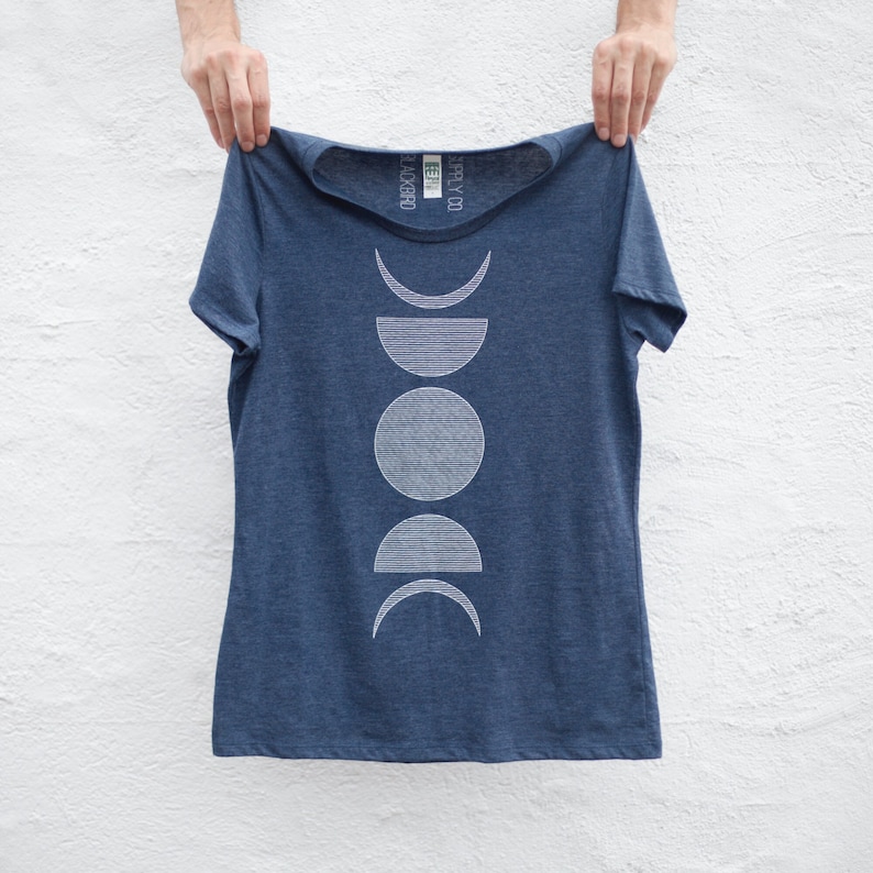 Women's Lunar Moon Phases Organic Cotton Recycled Polyester T-shirt, Celestial Boho Clothing Hippie Gift for Her, Soft Style Graphic Tee image 1