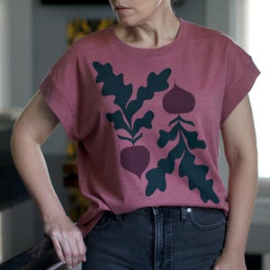 Loose Fit Boxy Tee with Red Beets Botanical Screenprint, Winter Clothing Gift for Women image 6