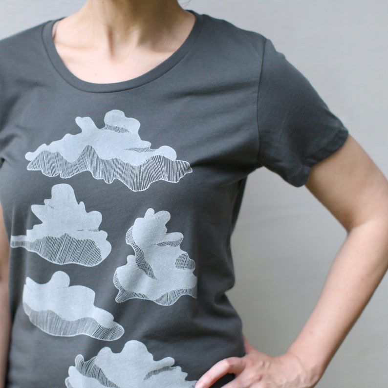 Minimalist Cloud Formations Shirt for Women, Cumulus Clouds Rainy Day T-shirt, Pacific Northwest Seattle Gift for Her image 6