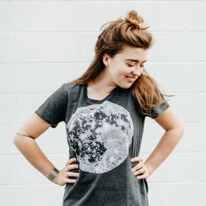Moon Shirt for Women, Celestial Full Moon T-Shirt, Womens Clothing Gift for Her, Unique Moon Graphic Tee, Galaxy Outer Space Tshirt image 2