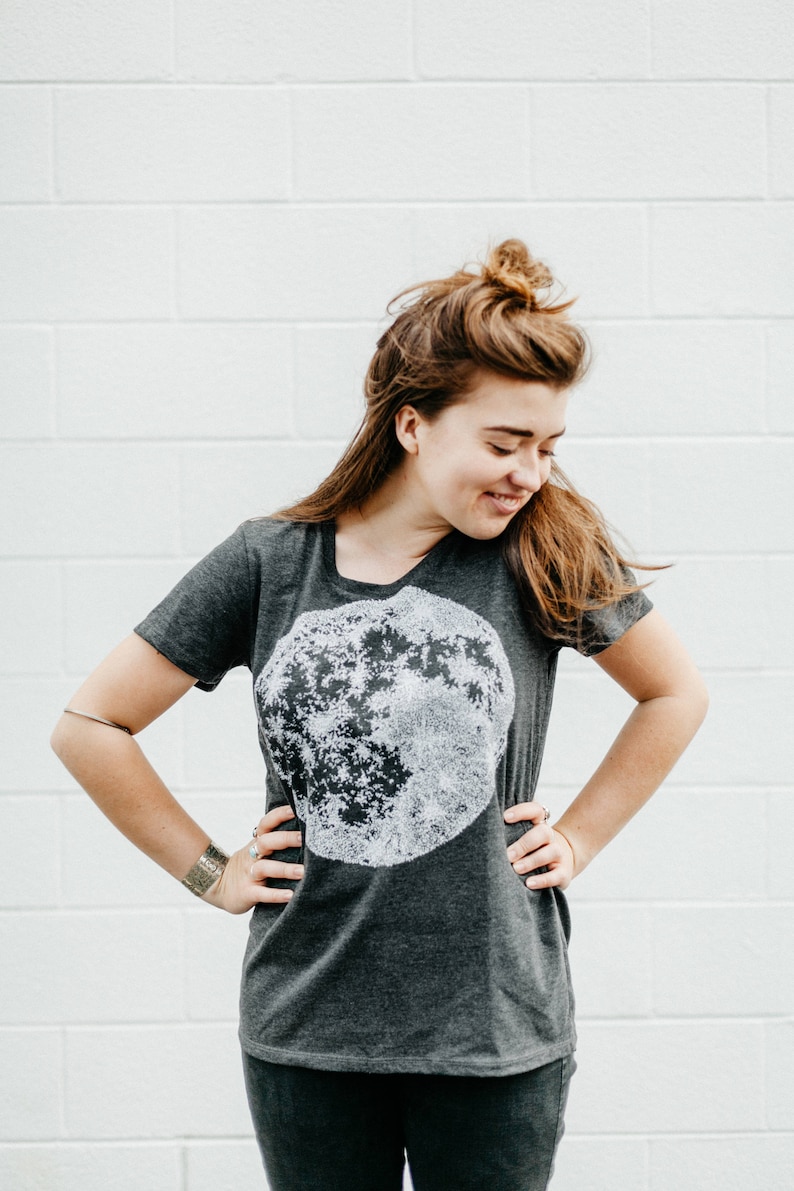 Moon Shirt for Women, Celestial Full Moon T-Shirt, Womens Clothing Gift for Her, Unique Moon Graphic Tee, Galaxy Outer Space Tshirt image 2