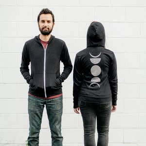 Moon Phase Lightweight Zip Hoodie Black, Unisex Zip Up Black Sweatshirt, Fall Sweater, Unique Clothing Gifts for Him image 4