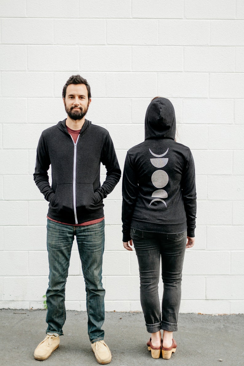 Moon Phase Lightweight Zip Hoodie Black, Unisex Zip Up Black Sweatshirt, Fall Sweater, Unique Clothing Gifts for Him image 4