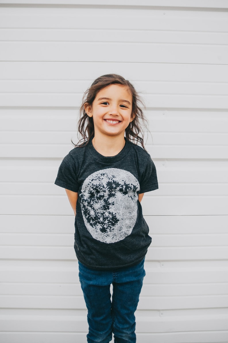 Full Moon Astronomy Solar System Kids T-shirt Black, Hand Screen Printed Made in USA, Clothing Gifts for Kids, Blackbirdsupply image 6