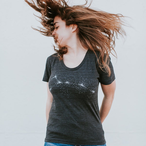 Little Dipper Women's T-shirt, Celestial Boho Clothing Gift for Girlfriend, Ursa Minor Constellation Stars Shirt, Tri-blend Black Tee