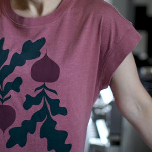 Loose Fit Boxy Tee with Red Beets Botanical Screenprint, Winter Clothing Gift for Women image 5