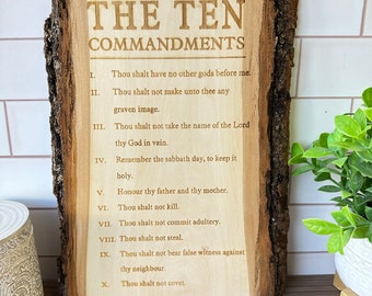 The Ten Commandments Wood Decor - Rustic Religious Home Decor, Divine Scripture Wooden Sign, Religious Home Decor, Natural Basswood Plank