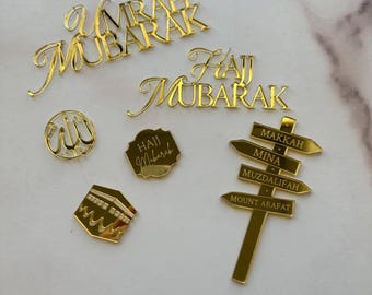 Spiegel Gold Hajj Mubarak Cupcake Toppers: Elegante Acryldekorationen