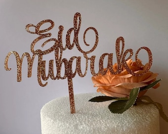 Eid Mubarak Cake Topper: Glitter Acrylic Eid Decor
