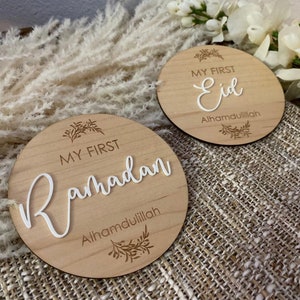 Letrero reversible Mi primer Ramadán y mi primer Eid, placa conmemorativa para el bebé, accesorio para sesión de fotos de bebés, sesión de fotos de recién nacidos, decoración de Ramadán, decoración de Eid