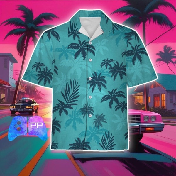 Custom GTA Vice City Gaming Tommy Vercetti Hawaiian Shirt Summer Gift Button Vacation Shirt Grand Theft Auto Los Santos