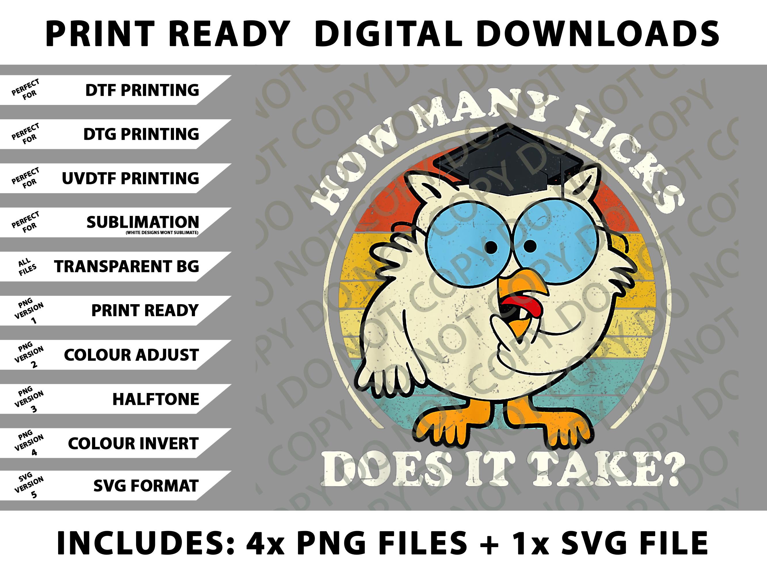 Funny Owl How Many Licks Does It Take Png Bundle, SVG Files, Digital Downloads
