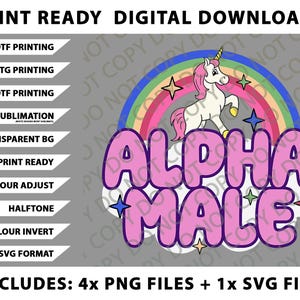 Alpha Male Unicorn Funny Sarcastic Ironic Weird Y2K Humor Png Bundle, SVG Files, Digital Downloads