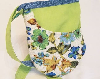 Purse Handbag Pouch Vintage Upholstery Tweed Linen Green Blue Crossbody Bag OOAK