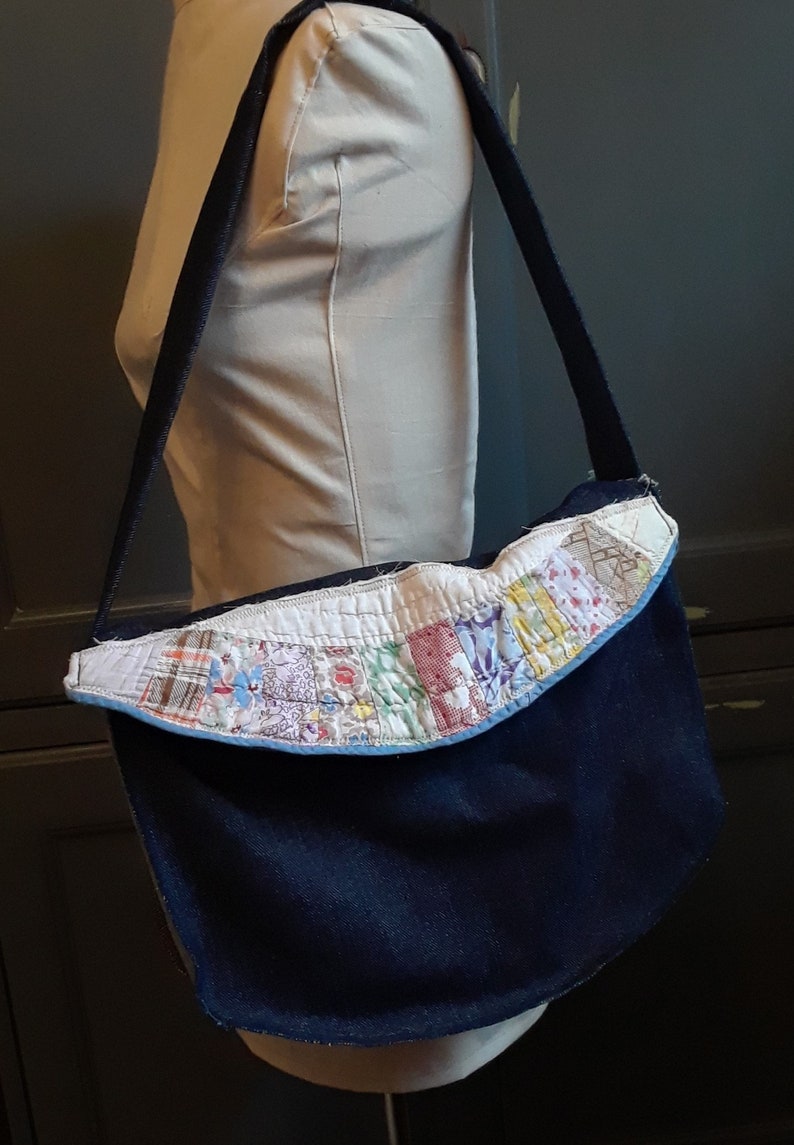 Antique Quilt Denim Hand bag Purse Blues Large OOAK Etsy