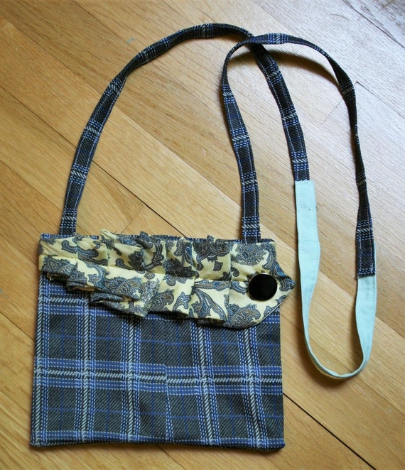 Crossbody Bag Vintage Fabric Gray Blue Plaid Yellow Paisley | Etsy