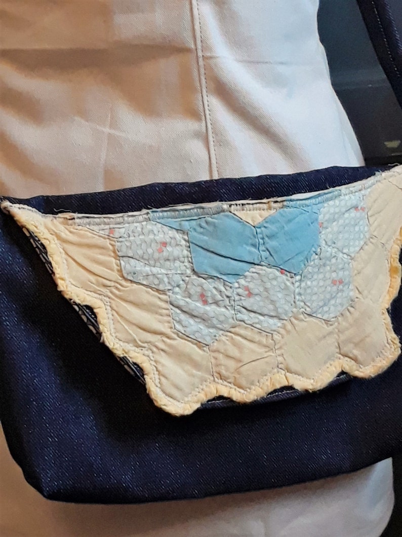 Vintage Quilt Denim Crossbody bag Teal OOAK