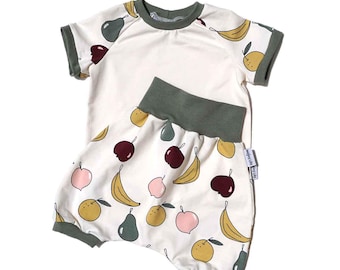 Handmade Organic Cotton Baby Outfit – Fruit Print Shorts & Tee