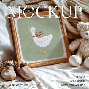 Kinder Bilderrahmen Mockup, Quadratischer Holzrahmen Mockup für Kinderzimmer, Baby Poster Mockup für Digitaldrucke, Wall Art Mockups, PSD Photoshop