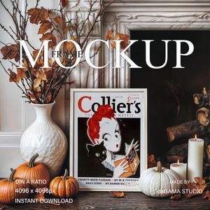 Halloween Rahmen, Herbst Bilderrahmen DIN A für Wandkunst, Poster Mockup im Herbst Dekor, Kunstdrucke Mockup für Herbst, PSD Photoshop
