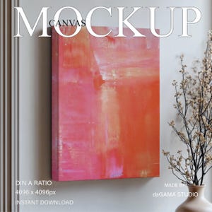 Mockup de tela sem moldura, DIN A Wrap Canvas close up para arte de parede, Mock up de pinturas realistas em interior minimalista para exibição de obras de arte, PSD