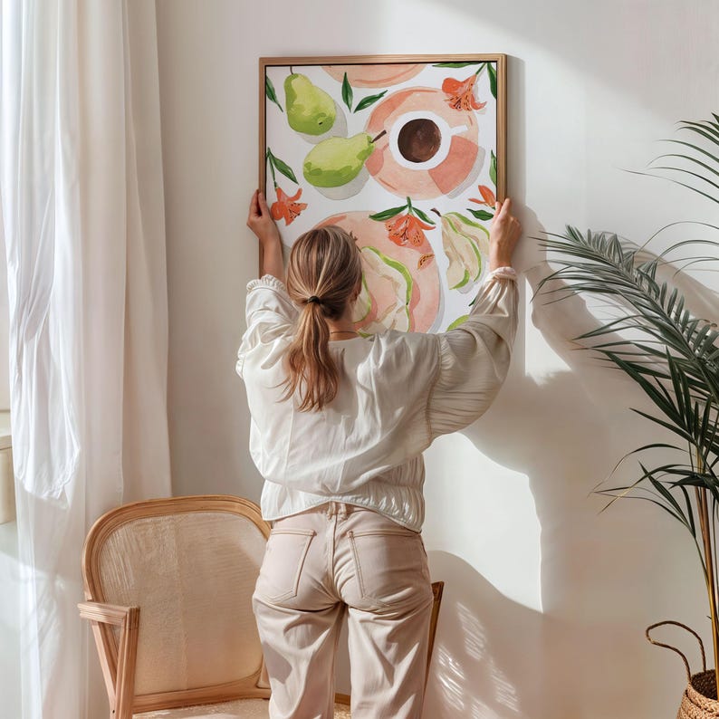 Floating Canvas Mockup With Person, Woman Hanging Float Frame for Wall