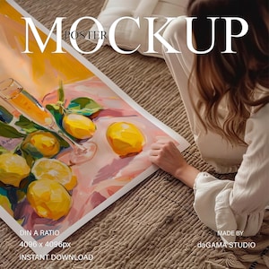 Maqueta de póster con persona, plantilla de póster de primer plano con mujer, póster en papel DIN A para impresiones digitales, maqueta de verruga de pared en interior, PSD