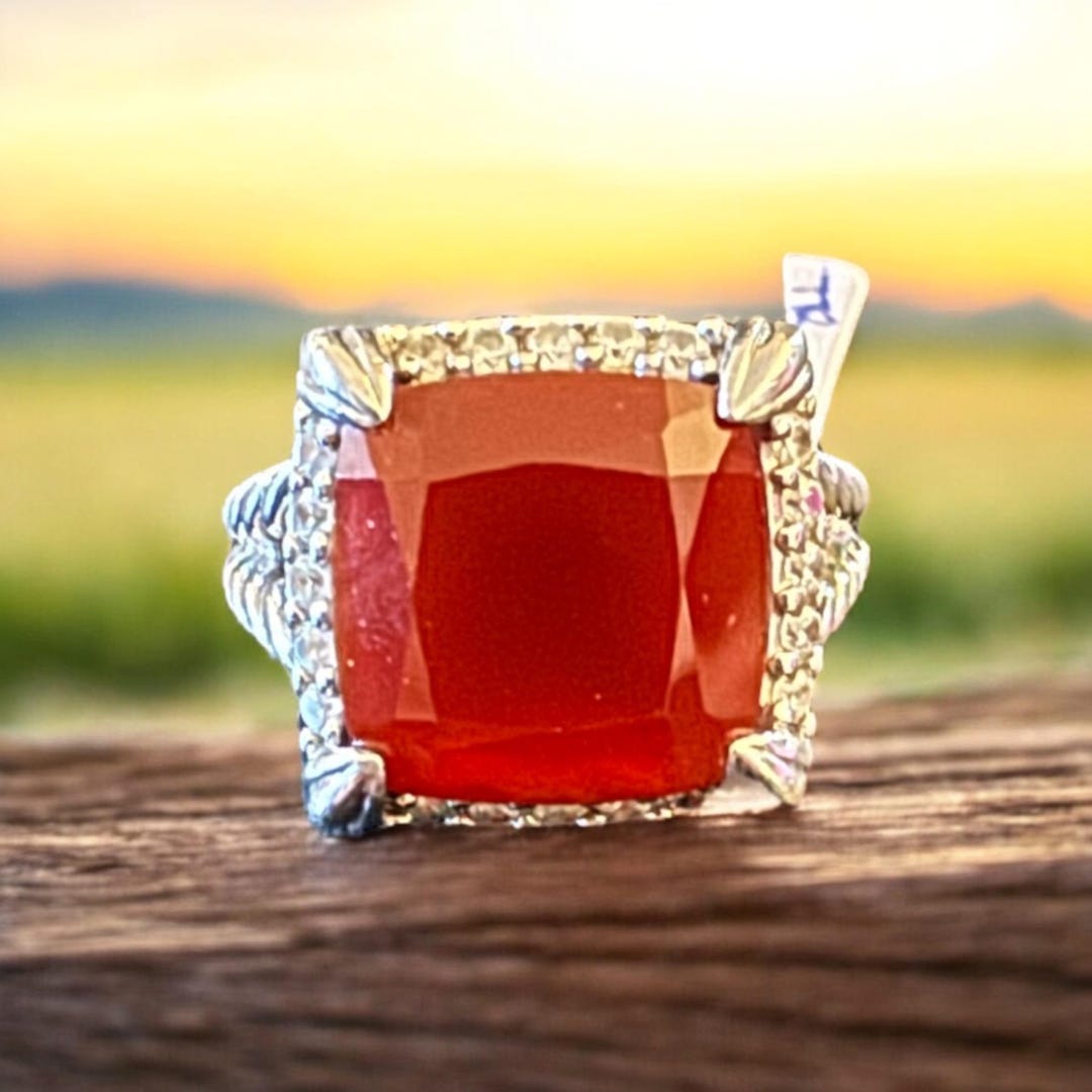 Judith Ripka Genuine Carnelian and Sterling Silver Ring Size 7.5. Stone ...