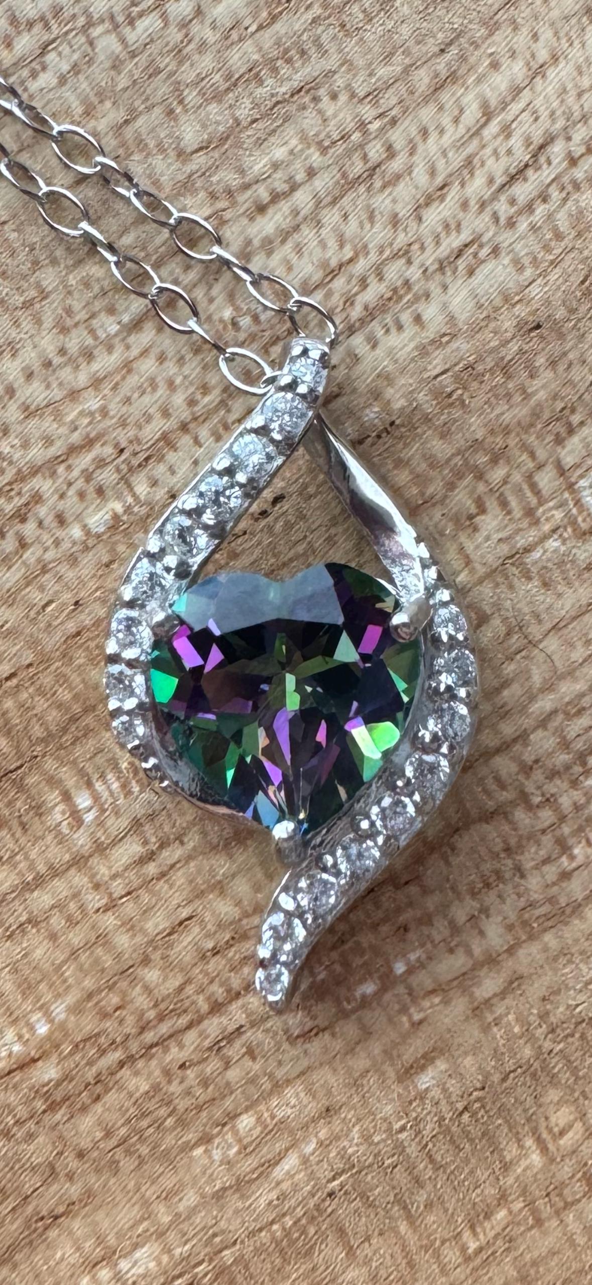 Stunning Signed RUF 925 Genuine Mystic Topaz 1” Pendant With