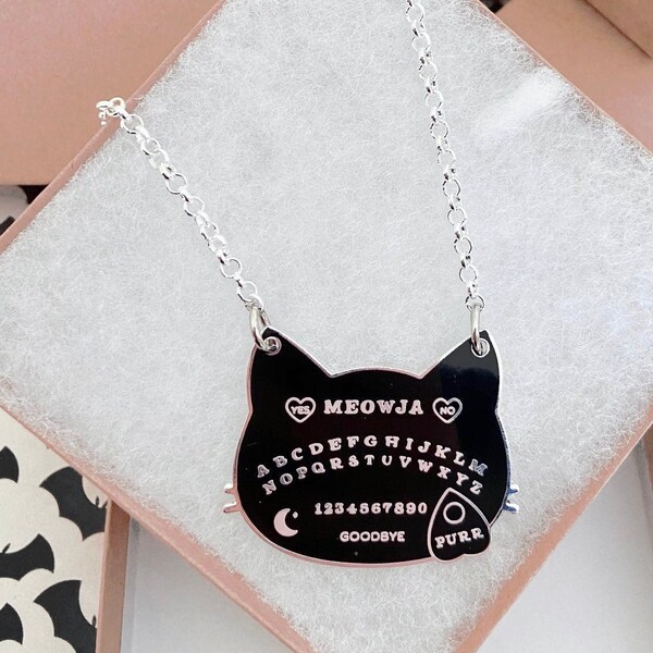 Cat Ouija Board Planchette Necklace - Your choice of Gold or Silver Finish