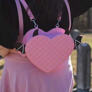 Studded Devil Heart Crossbody Backpack Convertible Bag - Your Color Choice