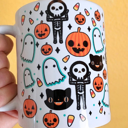 Cute Halloween Mug - Skeleton Jack O Lantern Ghost Candy