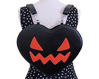 Jack-o-Lantern Heart Crossbody Backpack Convertible Halloween Bag