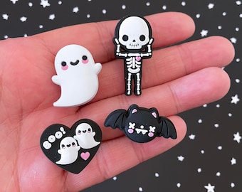 Spooky Shoe Charms Set - Ghost, Skeleton, Bat, BOO Heart