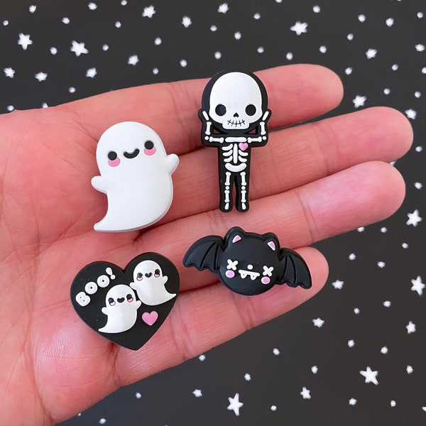 Spooky Shoe Charms Set - Ghost, Skeleton, Bat, BOO Heart