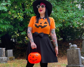 Halloween Jack O Lantern Collared A-line Dress - Size S-4X