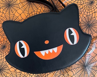 Black Cat Crossbody Backpack Convertible Halloween Bag
