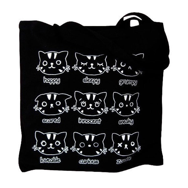 Negro bolso de totalizador de la lona - impresión gatos Moody