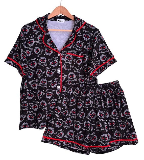 Mothman Button Down Pajamas Shorts and Top Set