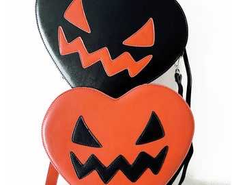 Jack-o-Lantern Heart Crossbody Backpack Convertible Halloween Bag