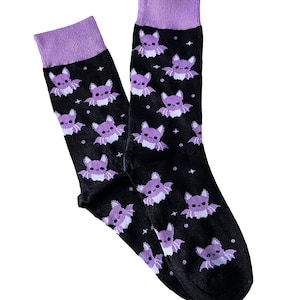 Purple Kawaii Bat Socks