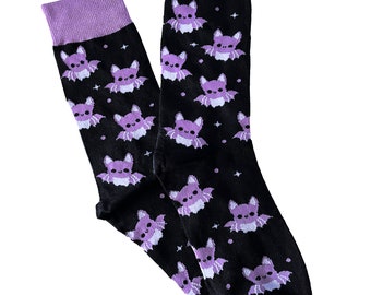 Purple Kawaii Bat Socks