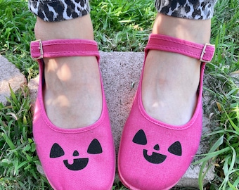 Pumpkin Shoes - PINK Jack O Lantern Flats Mary Janes- SIZE 6, 7, 8, 9, 10, 11 WOMENS