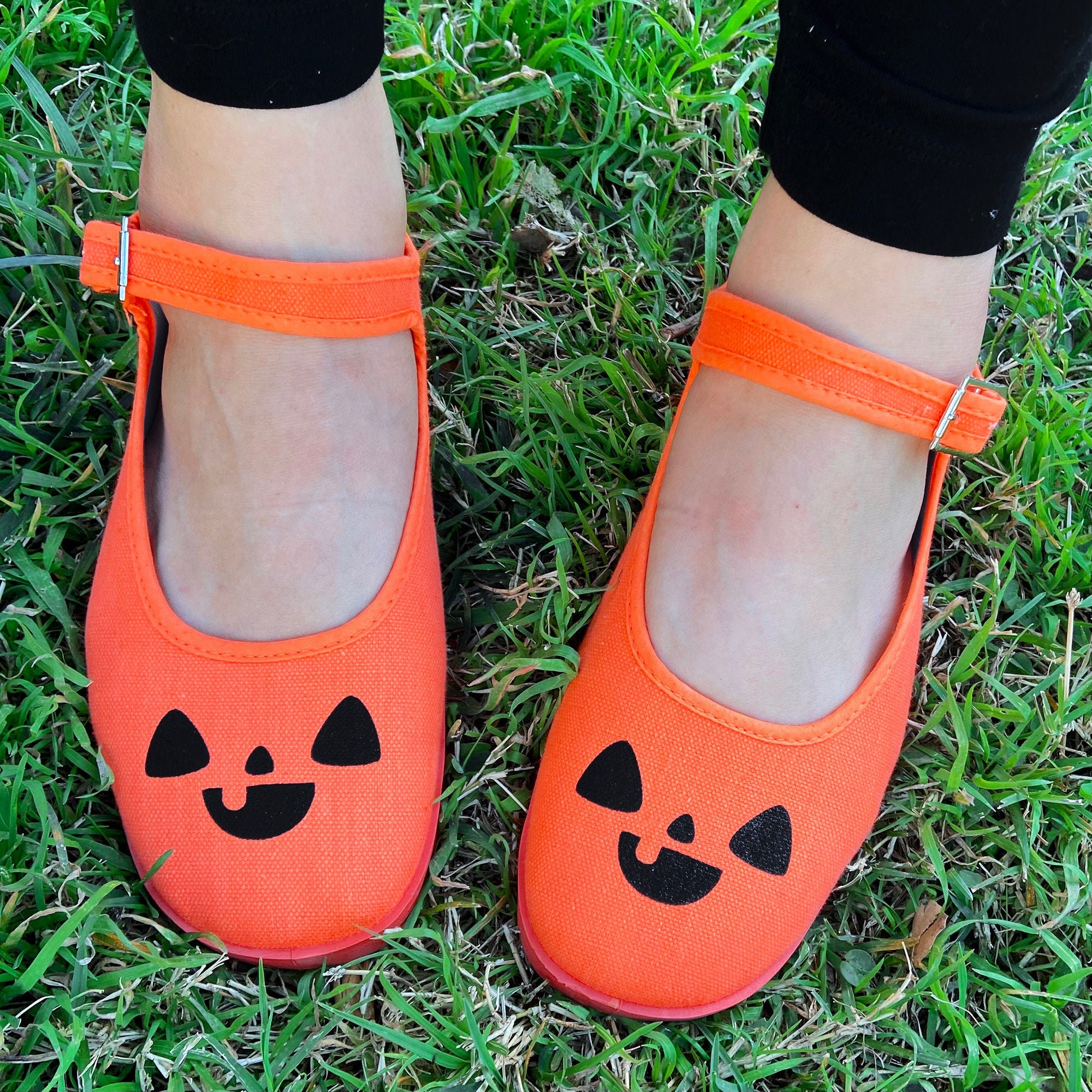 Pumpkin Shoes Jack O Lantern Flats Mary Janes SIZE 6 7 8 Etsy