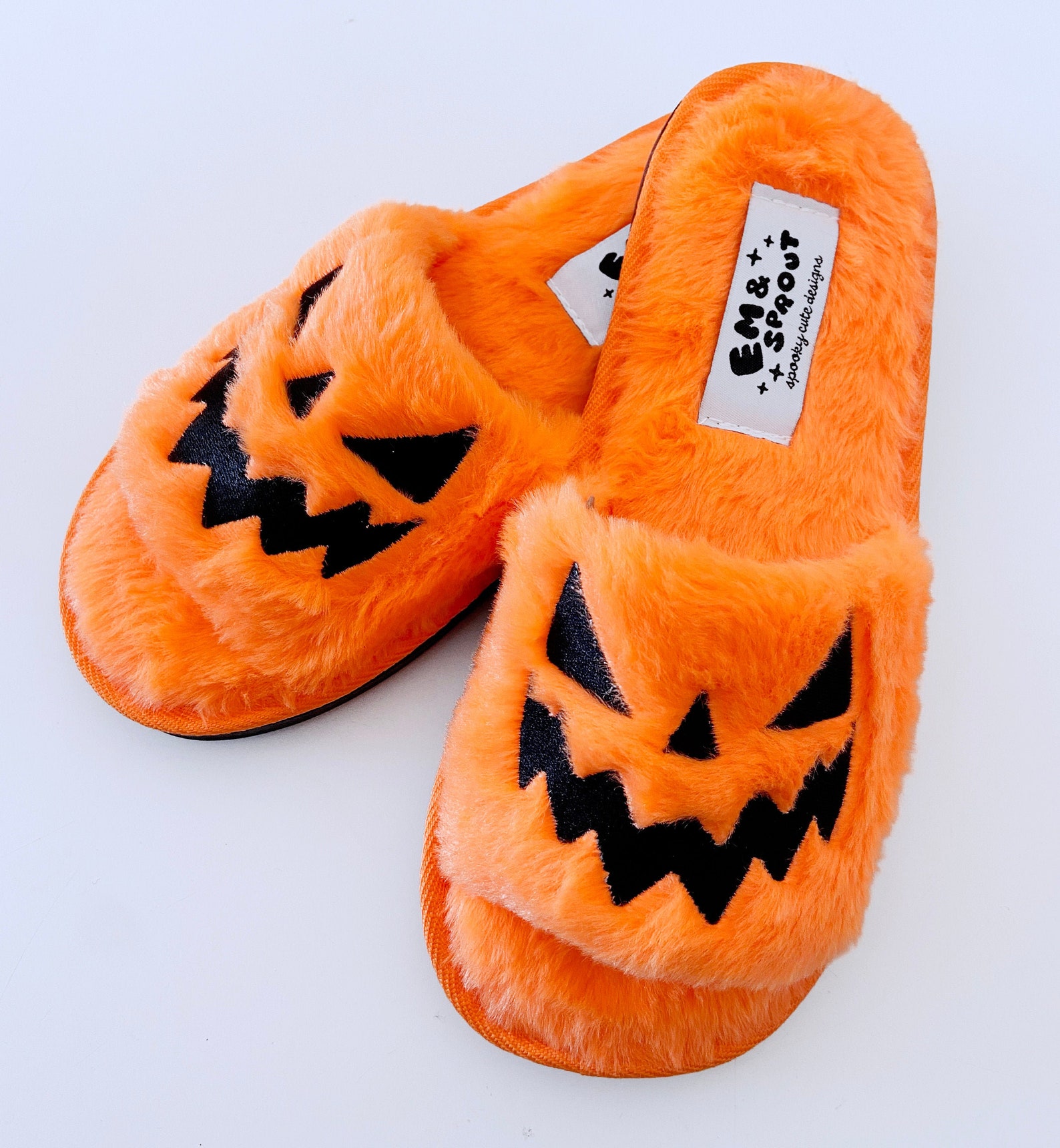 Halloween Fuzzy House Slippers Orange Jack O Lantern Etsy