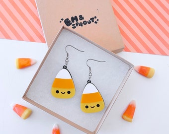 Candy Corn Earrings - Acrylic Charms on Silver Plated Hooks or Hoops