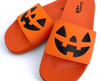 ORANGE Halloween Jack O Lantern Slides - Women's Sizes 6-12