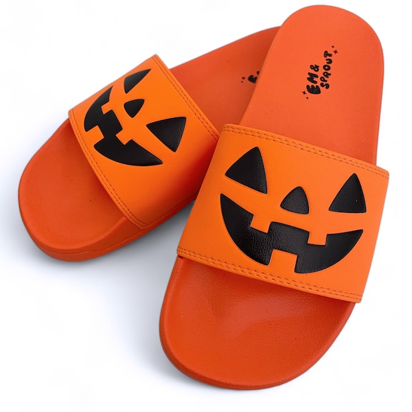 ORANGE Halloween Jack O Lantern Slides - Women's Sizes 6-12