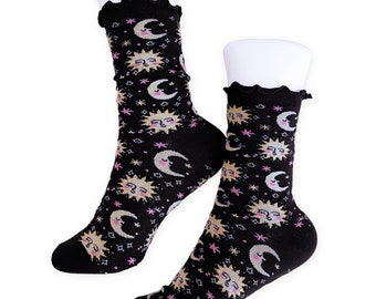 Moon and Sun Lettuce Edge Socks