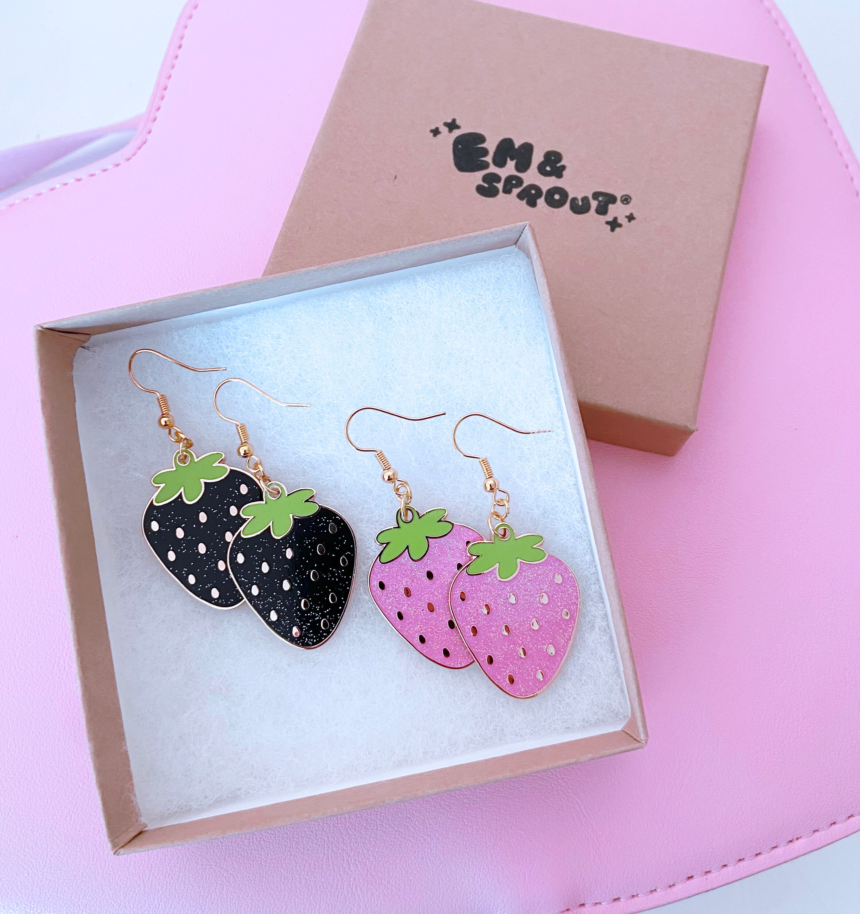 Strawberry Glitter Earrings - Pink or Black